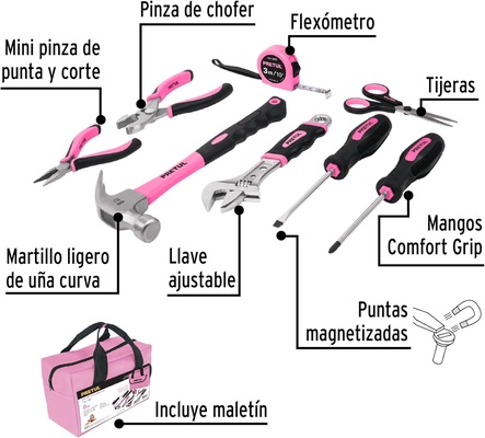 Juego de Herramientas Rosa Pretul (8 Piezas) .Compacto, Pr�ctico y el Regalo Ideal